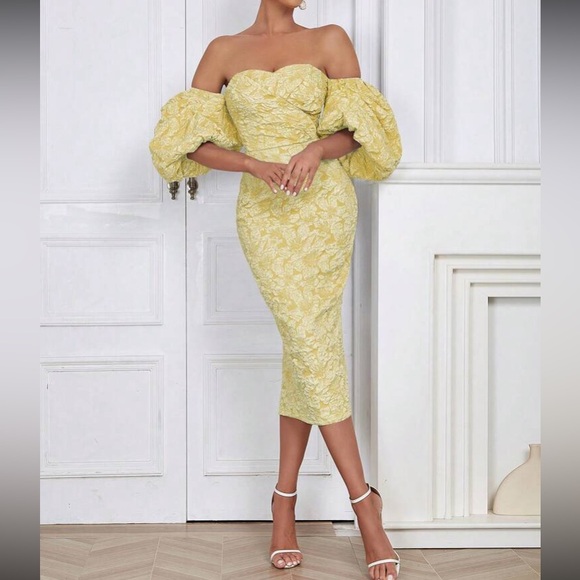 Luxe floral jacquard off shoulder party formal evening dress - Picture 2 of 16